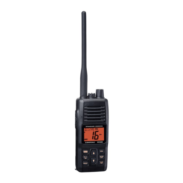 HX-380 Portátil Banda Marina, Compatible para programas 40 canales LMR. Sumergible. Scan y Micrófono con cancelador de ruido.
