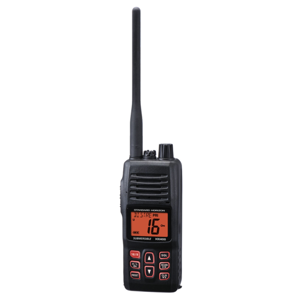 HX-400 Portátil Banda Marina. Sumergible, 40 canales programable, Voice scrambler. Auriculares y audífonos con micrófono opcionales.